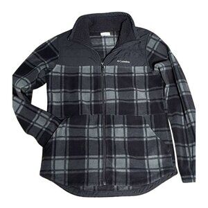 Columbia Women's Plaid Black/Grey Full Zip Fleece Jacket Size S